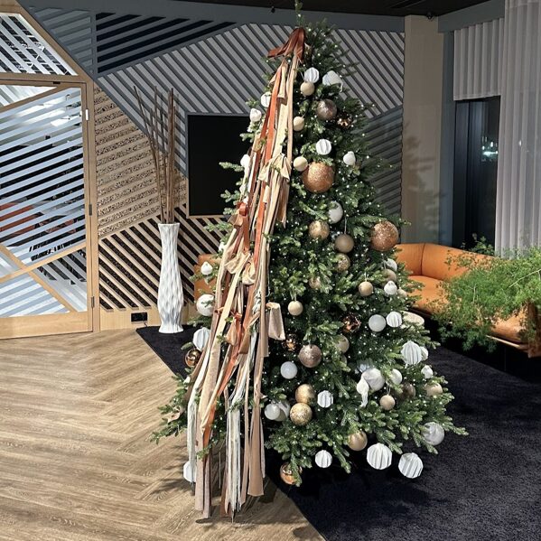 Christmas tree with velvet ribbons